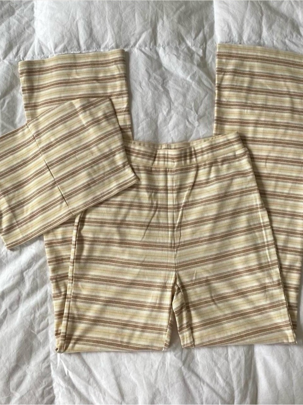 Brown and Cream Striped Flare Pant Set With Tube Top